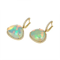 25.38 Ct.Tw. Opal Natural Diamond Pave Earrings, 14K Yellow Gold Image