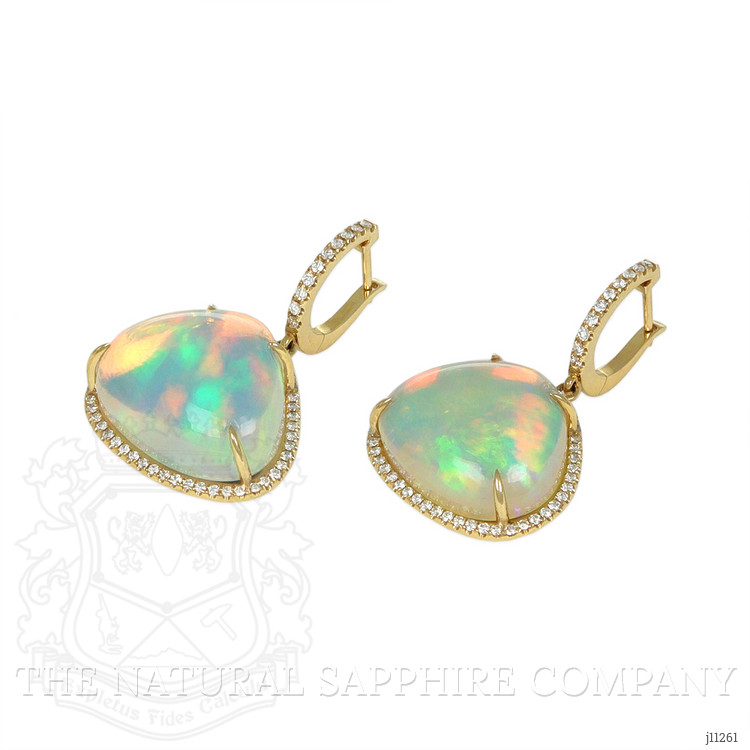 25.38 Ct.Tw. Opal Natural Diamond Pave Earrings, 14K Yellow Gold