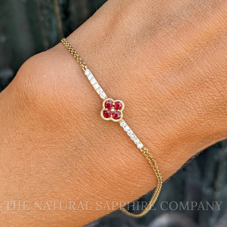 0.20 Ct.Tw. Ruby Natural Diamond Pave Bracelet, 14K Yellow Gold