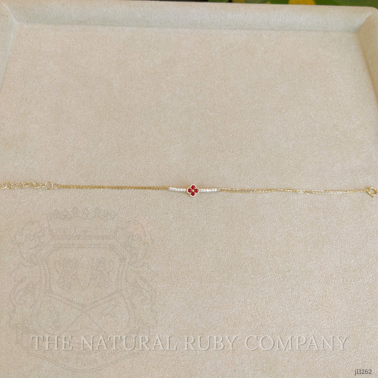 0.20 Ct.Tw. Ruby Natural Diamond Pave Bracelet, 14K Yellow Gold