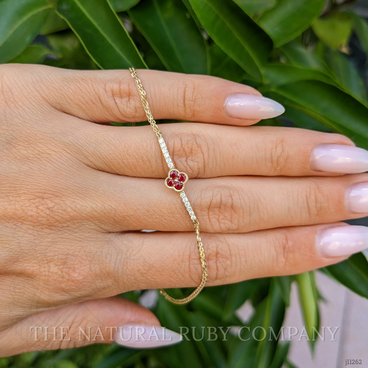 0.20 Ct.Tw. Ruby Natural Diamond Pave Bracelet, 14K Yellow Gold