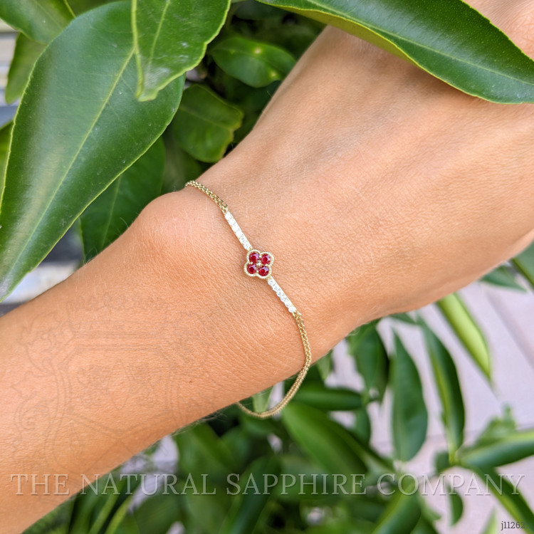 0.20 Ct.Tw. Ruby Natural Diamond Pave Bracelet, 14K Yellow Gold