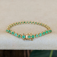 4.20&nbsp;Ct.Tw.Total Carat Weight Emerald Tennis/Line Bracelet, 14K Yellow Gold Image