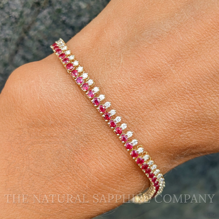 3.23 Ct.Tw. Ruby Natural Diamond Tennis/Line Bracelet, 14K Yellow Gold