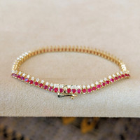 3.23 Ct.Tw. Ruby Natural Diamond Tennis/Line Bracelet, 14K Yellow Gold Image
