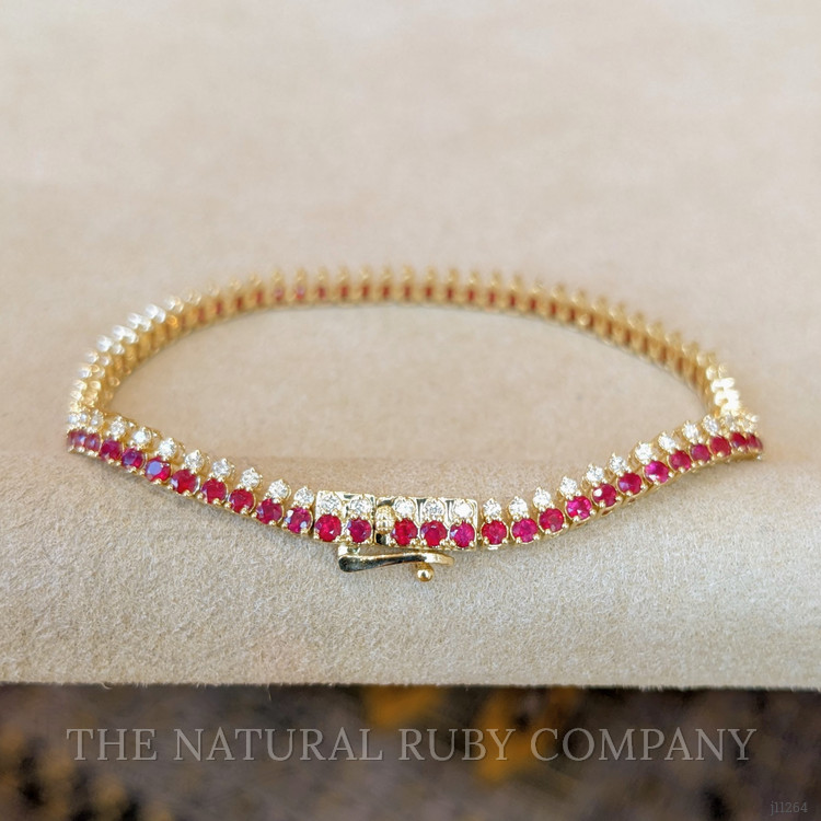 3.23 Ct.Tw. Ruby Natural Diamond Tennis/Line Bracelet, 14K Yellow Gold
