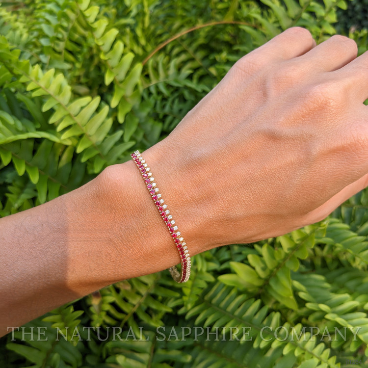 3.23 Ct.Tw. Ruby and Natural Diamond Tennis/Line Bracelet, 14K Yellow Gold