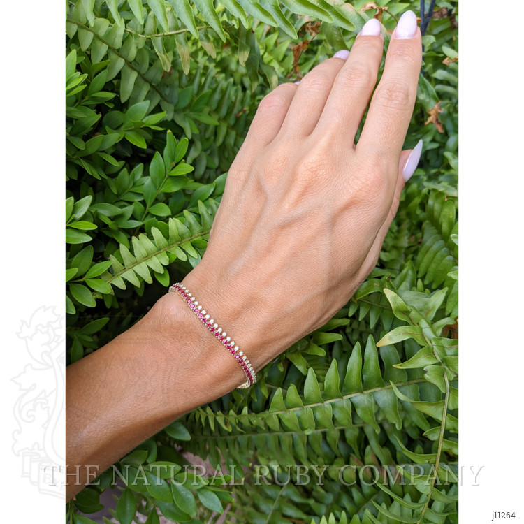 3.23 Ct.Tw. Ruby and Natural Diamond Tennis/Line Bracelet, 14K Yellow Gold