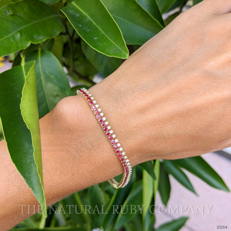 3.23 Ct.Tw. Ruby and Natural Diamond Tennis/Line Bracelet, 14K Yellow Gold