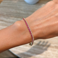 3.23 Ct.Tw.Total Carat Weight Ruby and Natural Diamond Tennis/Line Bracelet, 14K Yellow Gold Life Style