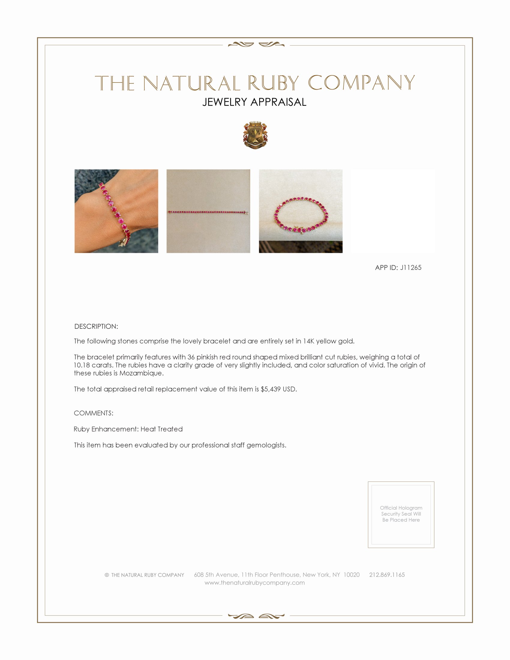10.18 Ct.Tw. Ruby Tennis/Line Bracelet, 14K Yellow Gold