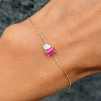0.47 Ct.Tw. Ruby Natural Diamond Accent Stones Bracelet, 14K Yellow Gold Image