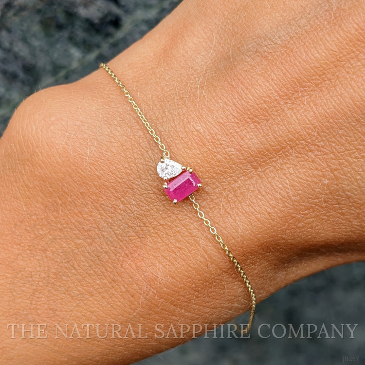 0.47 Ct.Tw. Ruby Natural Diamond Accent Stones Bracelet, 14K Yellow Gold