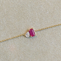 0.47 Ct.Tw. Ruby Natural Diamond Accent Stones Bracelet, 14K Yellow Gold Image