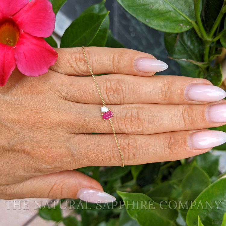 0.47 Ct.Tw. Ruby Natural Diamond Accent Stones Bracelet, 14K Yellow Gold