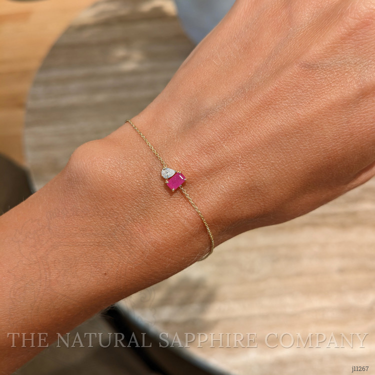 0.47 Ct.Tw. Ruby Natural Diamond Accent Stones Bracelet, 14K Yellow Gold