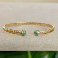 0.22 Ct.Tw. Emerald Bangle Bracelet, 14K Yellow Gold Image