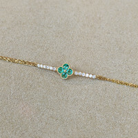 0.16 Ct.Tw. Emerald Natural Diamond Pave Bracelet, 14K Yellow Gold Image