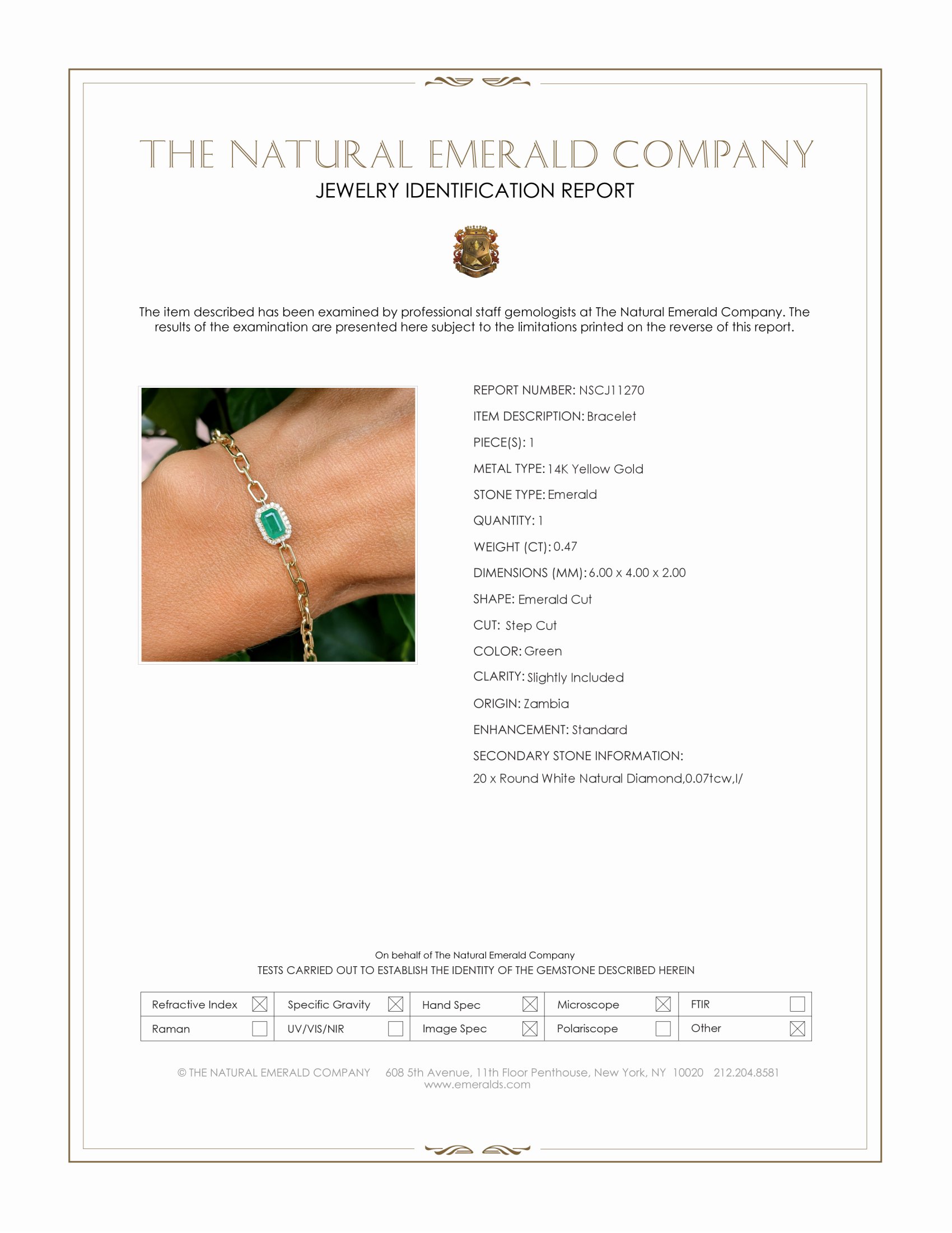 0.47 Ct.Tw. Emerald and Natural Diamond Halo Bracelet, 14K Yellow Gold
