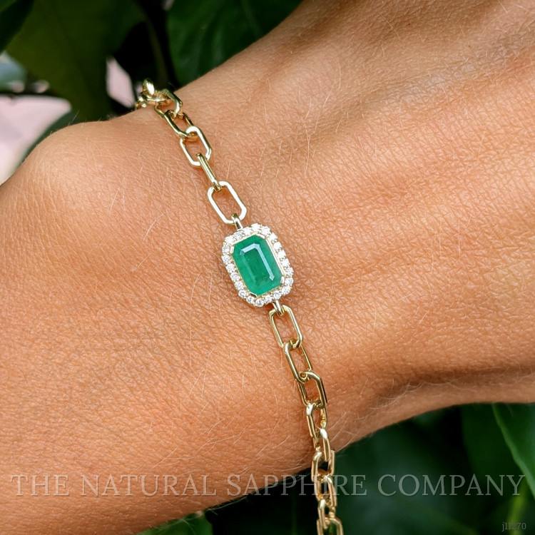 0.47 Ct.Tw. Emerald Natural Diamond Halo Bracelet, 14K Yellow Gold