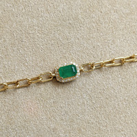 0.47 Ct.Tw. Emerald Natural Diamond Halo Bracelet, 14K Yellow Gold Image