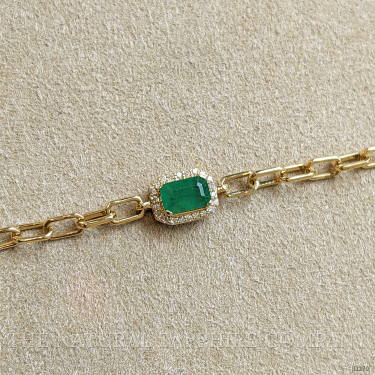 0.47 Ct.Tw. Emerald Natural Diamond Halo Bracelet, 14K Yellow Gold