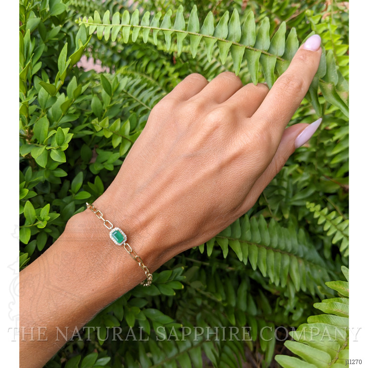 0.47 Ct.Tw. Emerald Natural Diamond Halo Bracelet, 14K Yellow Gold