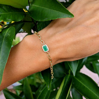 0.47 Ct.Tw. Emerald Natural Diamond Halo Bracelet, 14K Yellow Gold Life Style