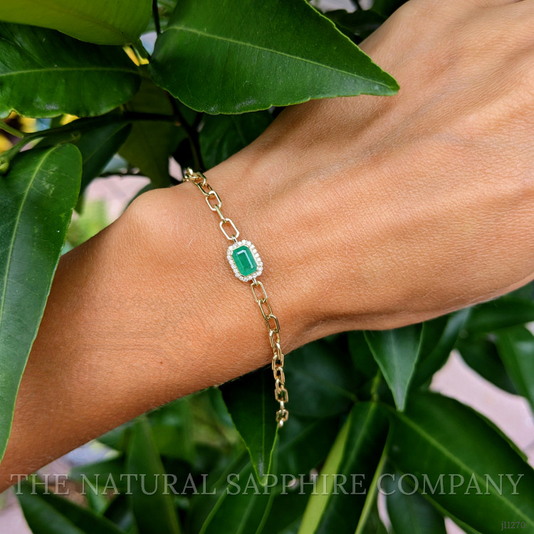 0.47 Ct.Tw. Emerald Natural Diamond Halo Bracelet, 14K Yellow Gold