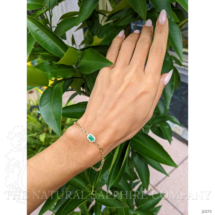 0.47 Ct.Tw. Emerald Natural Diamond Halo Bracelet, 14K Yellow Gold