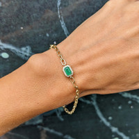 0.47 Ct.Tw. Emerald Natural Diamond Halo Bracelet, 14K Yellow Gold Life Style