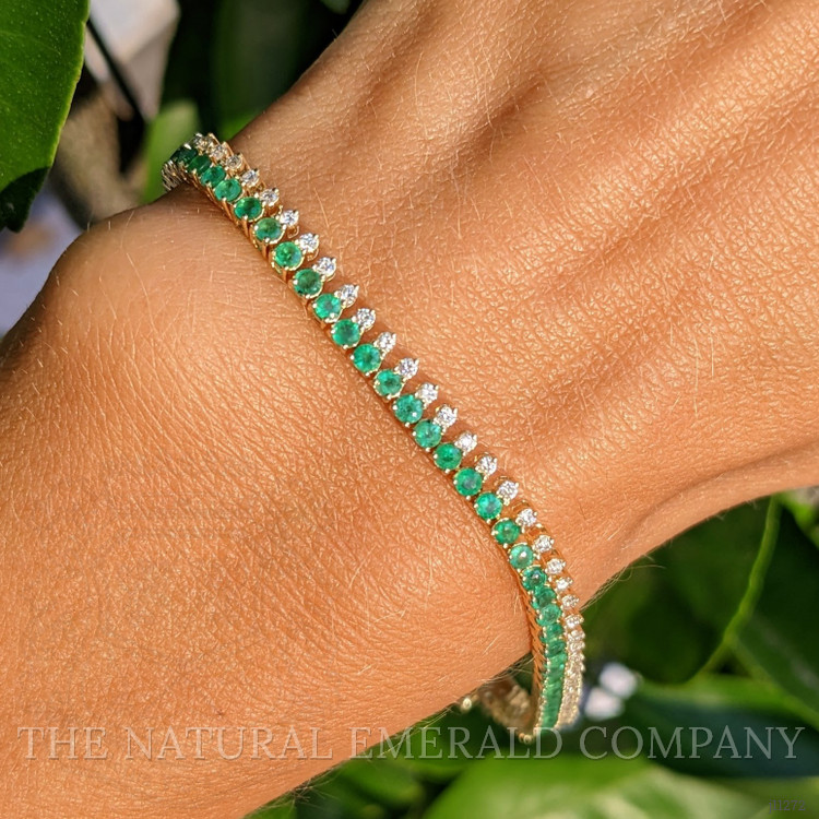 2.55 Ct.Tw. Emerald Natural Diamond Tennis/Line Bracelet, 14K Yellow Gold