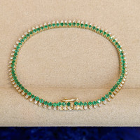 2.55 Ct.Tw. Emerald Natural Diamond Tennis/Line Bracelet, 14K Yellow Gold Image