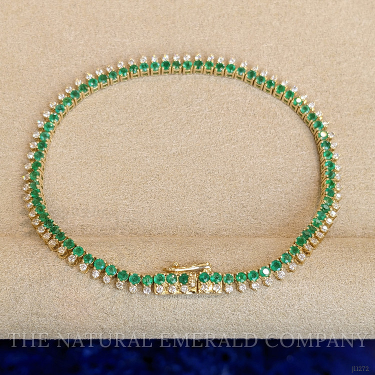 2.55 Ct.Tw. Emerald Natural Diamond Tennis/Line Bracelet, 14K Yellow Gold