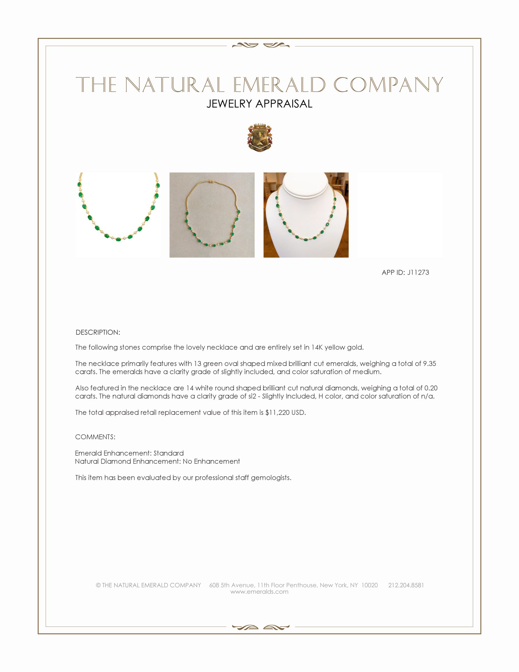 9.35 Ct. Emerald and Natural Diamond Accent Stones Necklace, 14K Yellow Gold