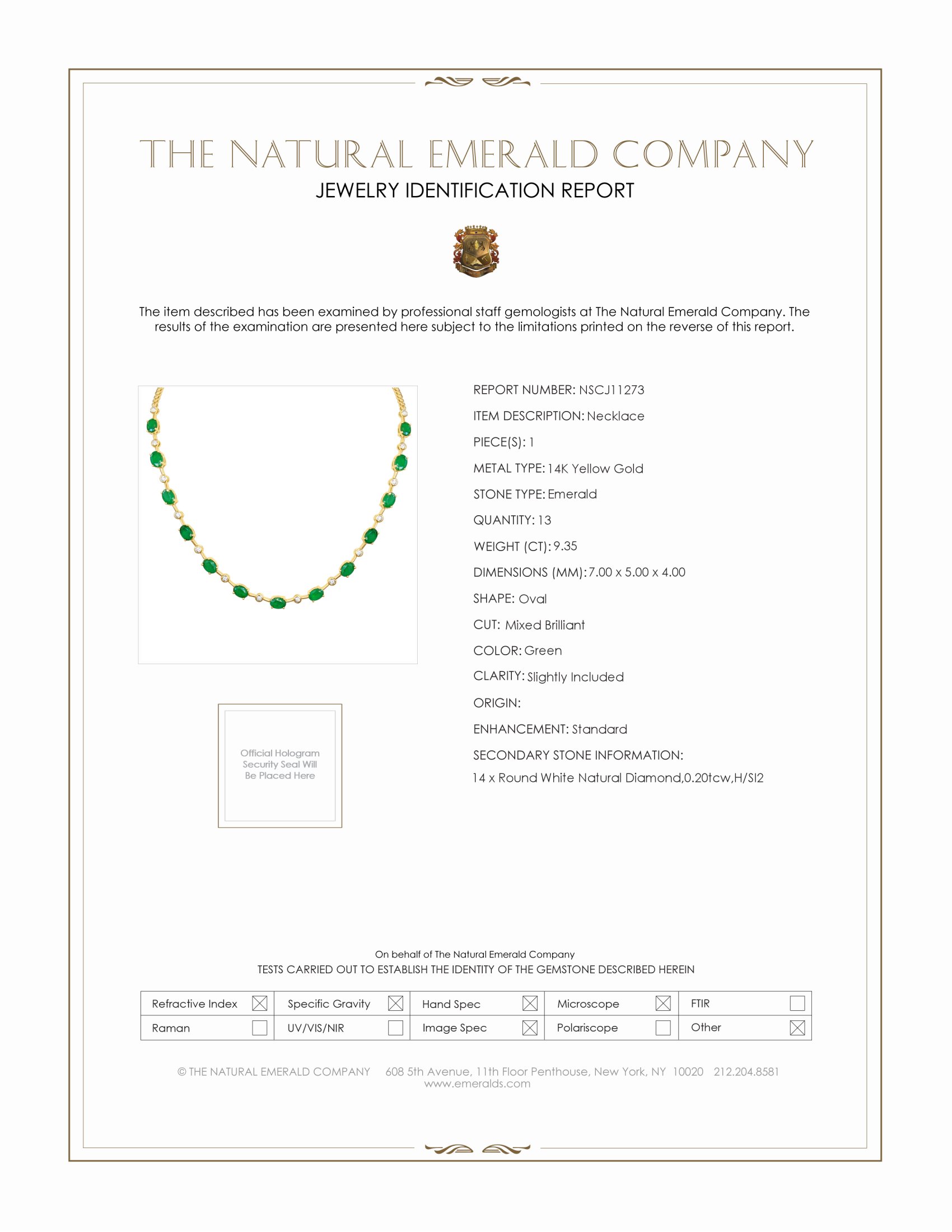 9.35 Ct. Emerald and Natural Diamond Accent Stones Necklace, 14K Yellow Gold