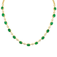 9.35 Ct. Emerald Natural Diamond Accent Stones Necklace, 14K Yellow Gold Image