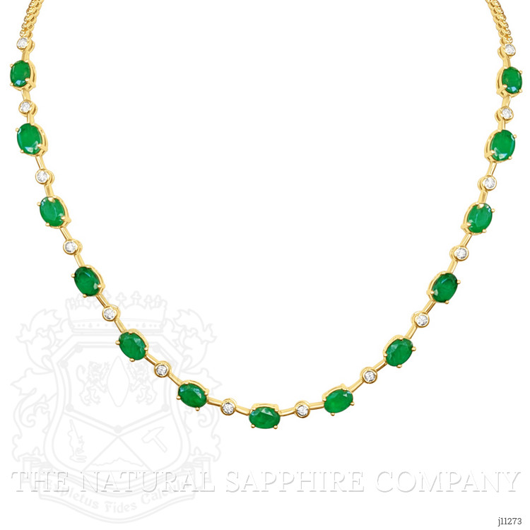 9.35 Ct. Emerald Natural Diamond Accent Stones Necklace, 14K Yellow Gold