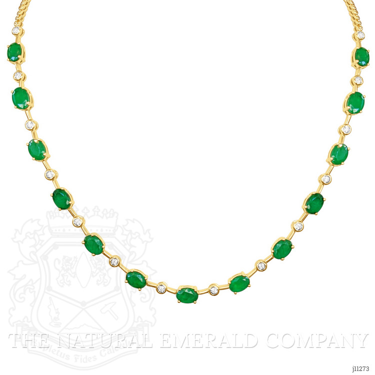 9.35 Ct. Emerald Natural Diamond Accent Stones Necklace, 14K Yellow Gold