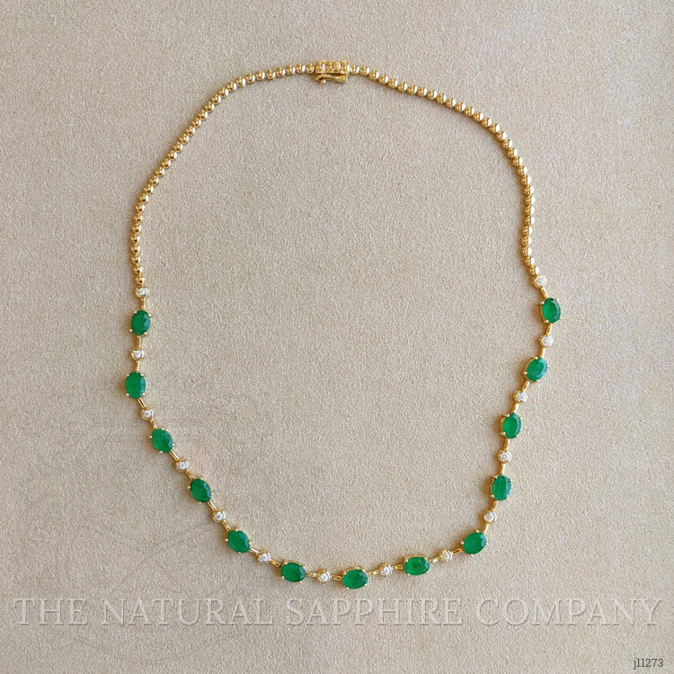 9.35 Ct. Emerald Natural Diamond Accent Stones Necklace, 14K Yellow Gold