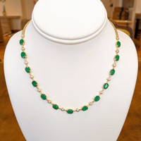 9.35 Ct. Emerald Natural Diamond Accent Stones Necklace, 14K Yellow Gold Image