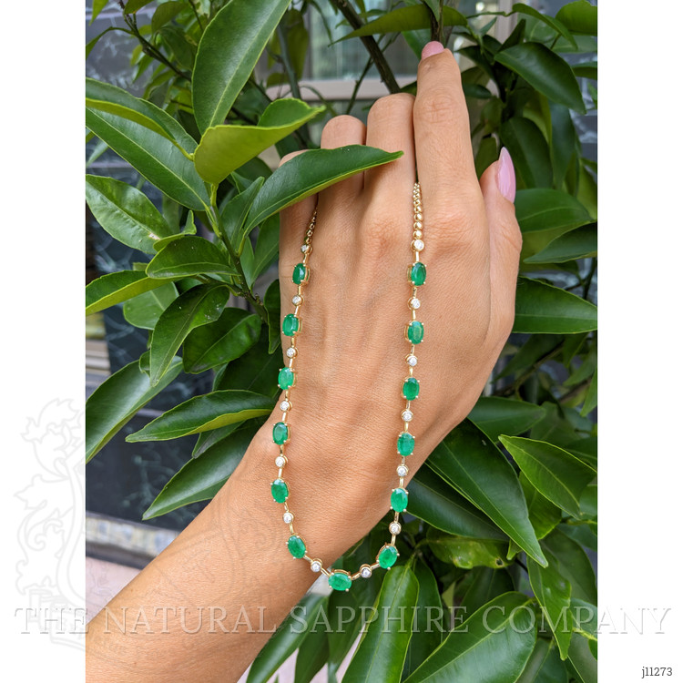 9.35 Ct. Emerald Natural Diamond Accent Stones Necklace, 14K Yellow Gold