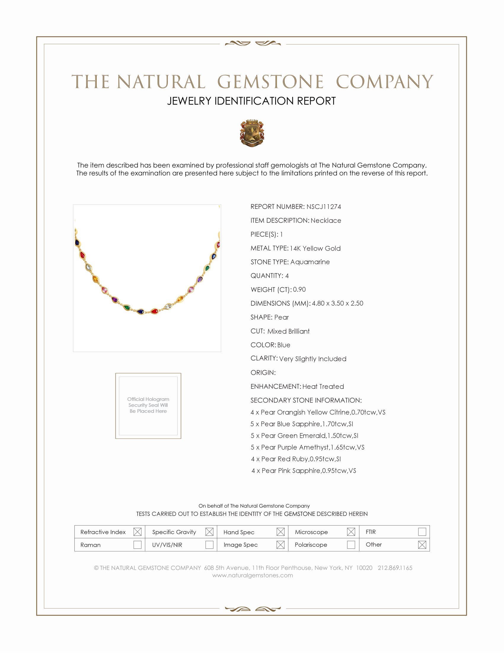 7.40 Ct.Tw. Sapphire, Amethyst, Emerald, Ruby, Aquamarine and Citrine Bezel Necklace, 14K Yellow Gold