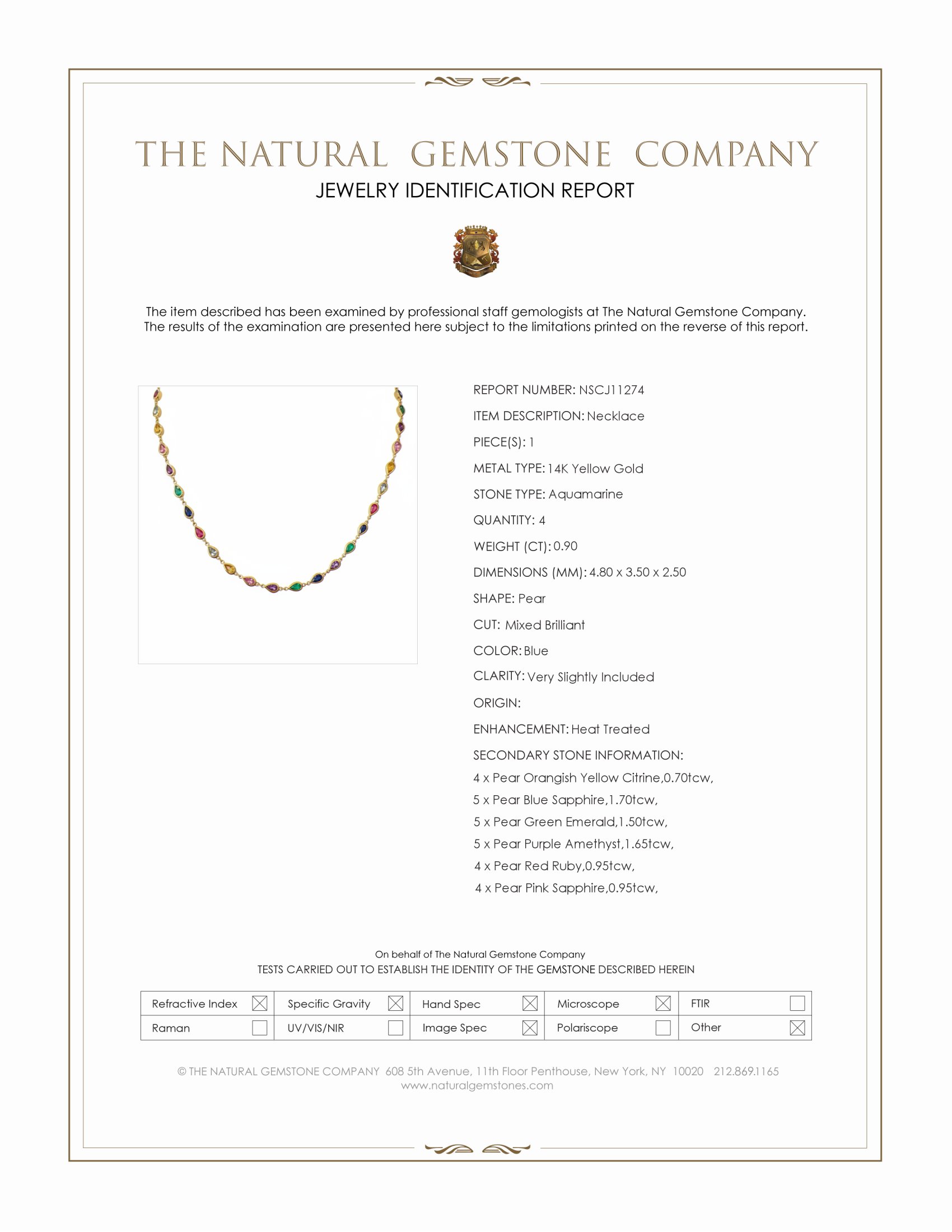 7.40 Ct. Mixed Sapphire, Purple Amethyst, Emerald, Ruby, Blue Aquamarine and Orangish Yellow Citrine Bezel Necklace, 14K Yellow Gold