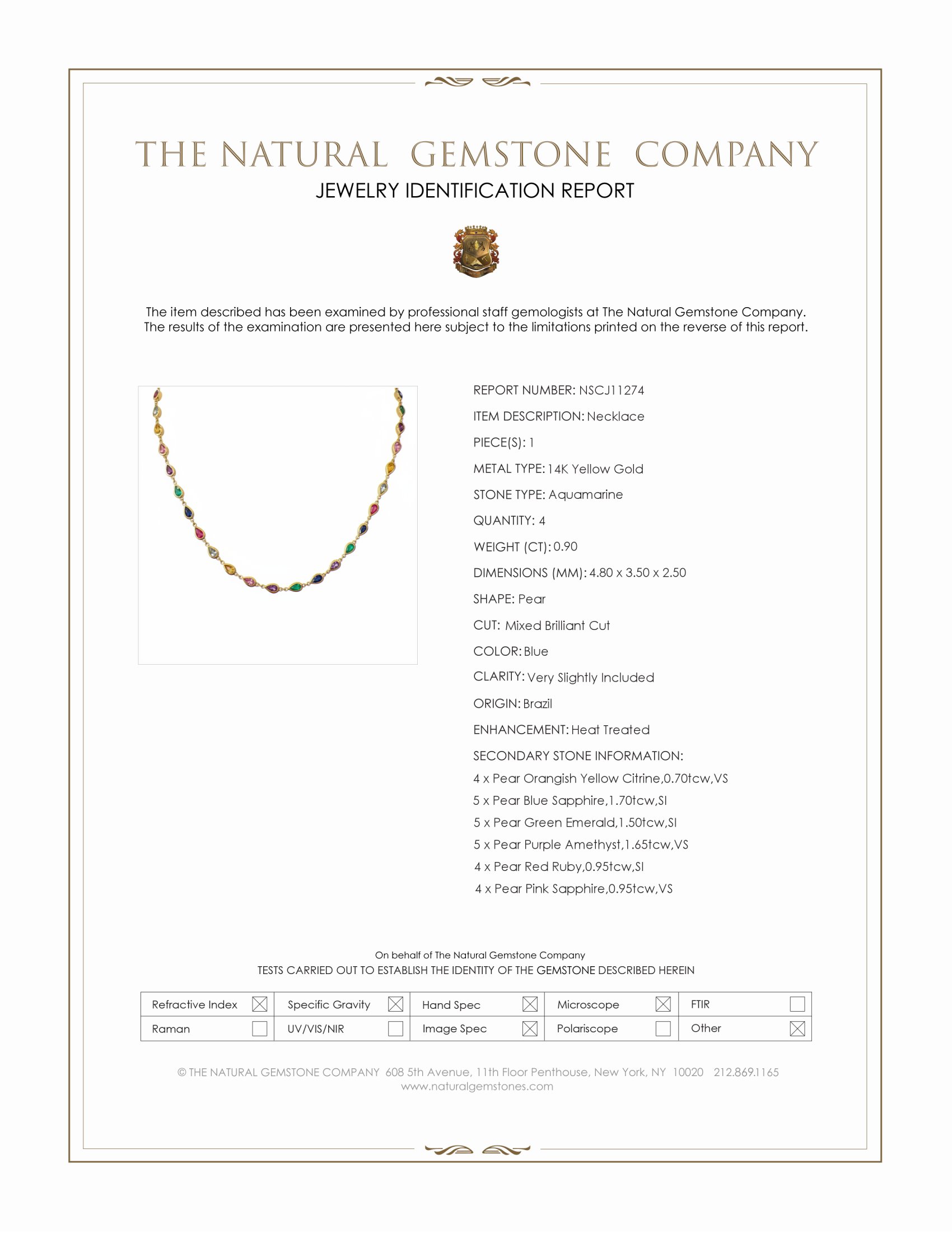 7.40 Ct.Tw. Sapphire, Amethyst, Emerald, Ruby, Aquamarine and Citrine Bezel Necklace, 14K Yellow Gold