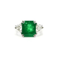 4.77 Ct. Emerald Natural Diamond Three Stone Ring, Platinum 950 Video