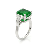 4.77 Ct. Emerald Natural Diamond Three Stone Ring, Platinum 950 Image