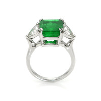 4.77 Ct. Emerald Natural Diamond Three Stone Ring, Platinum 950 Image
