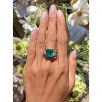 4.77 Ct. Emerald Natural Diamond Three Stone Ring, Platinum 950 Life Style