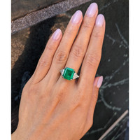 4.77 Ct. Emerald Natural Diamond Three Stone Ring, Platinum 950 Life Style